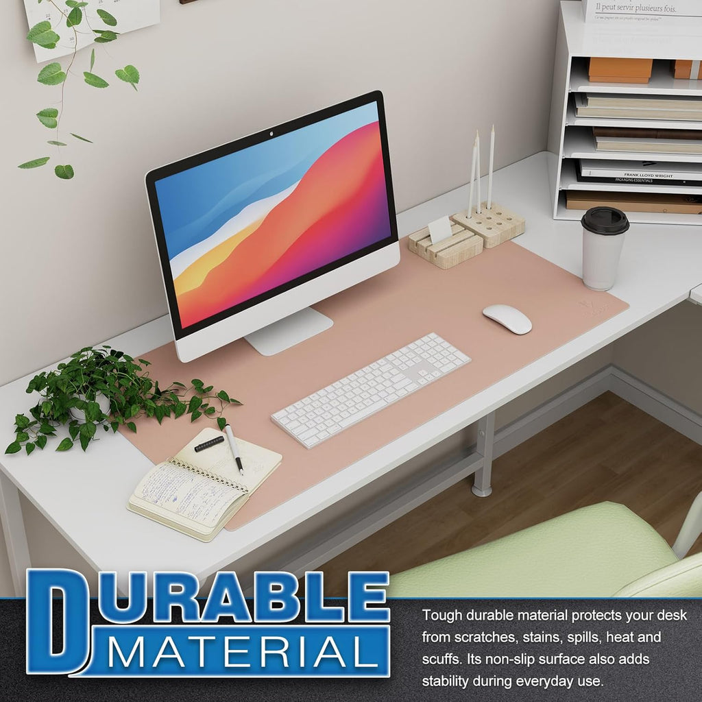 Large Office Desk Mat, Leather Mouse Pad (31.5"X15.7", Pink)