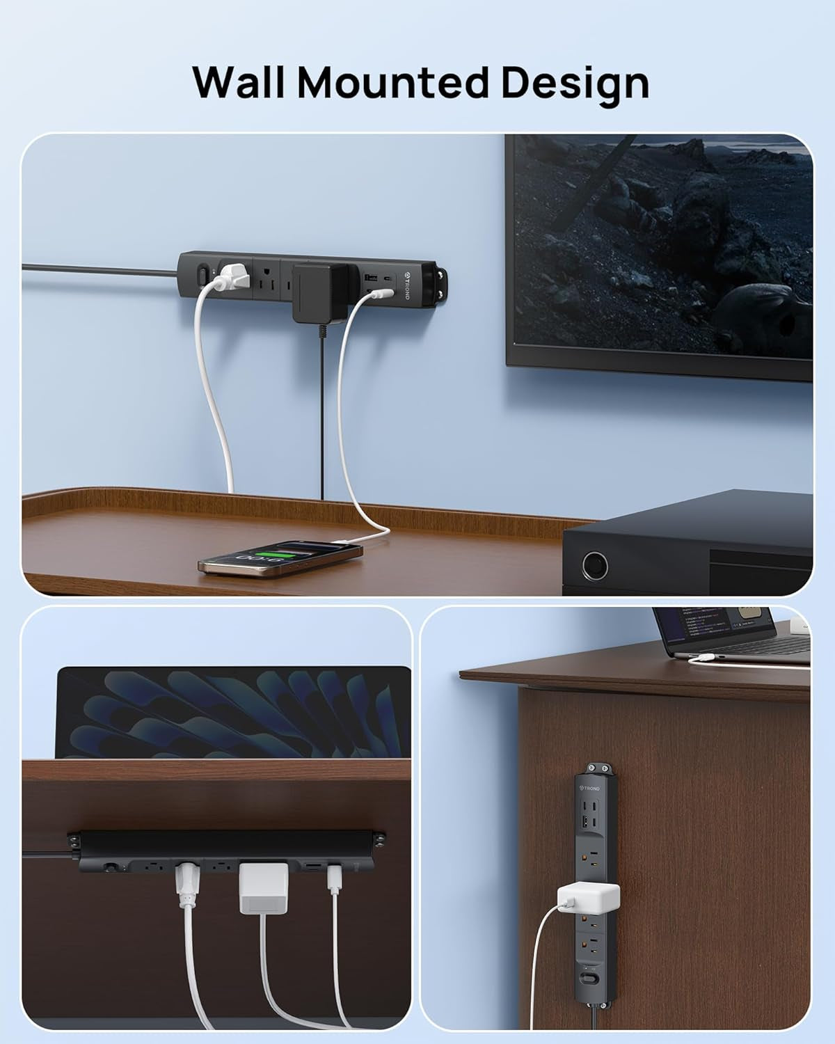 Wall Mount Surge Protector Power Strip with USB C Ports, ETL Listed