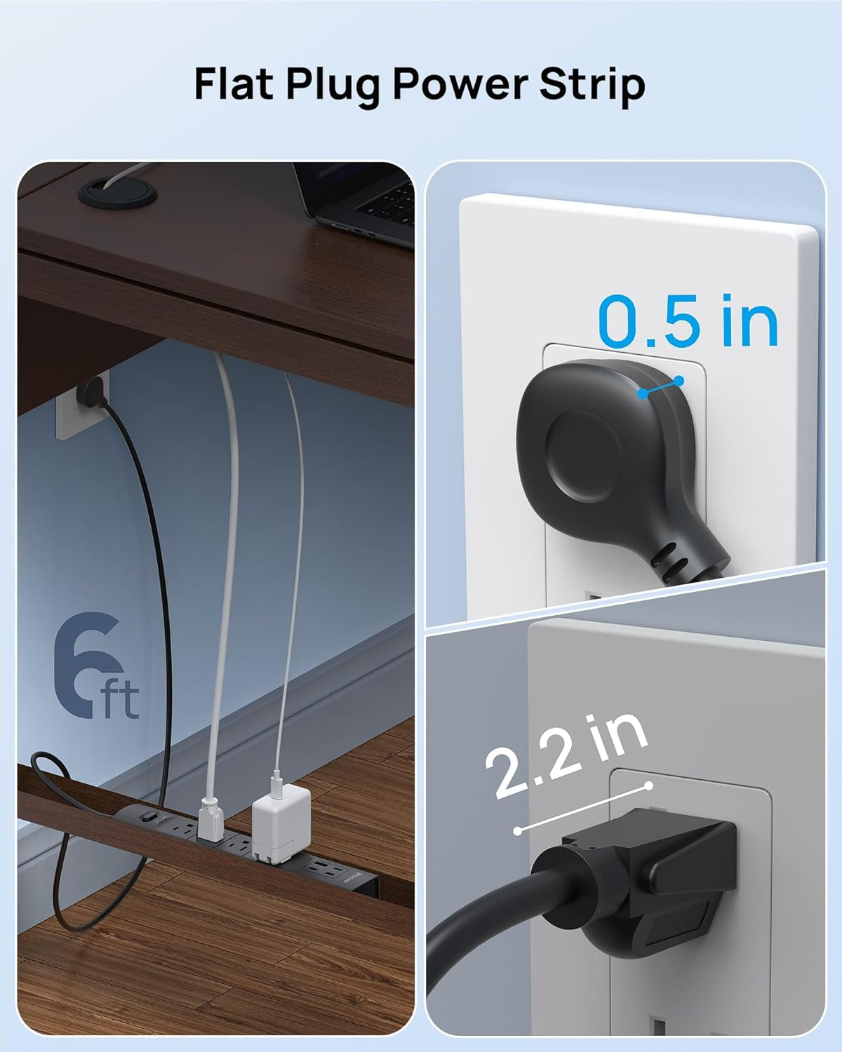 Wall Mount Surge Protector Power Strip with USB C Ports, ETL Listed