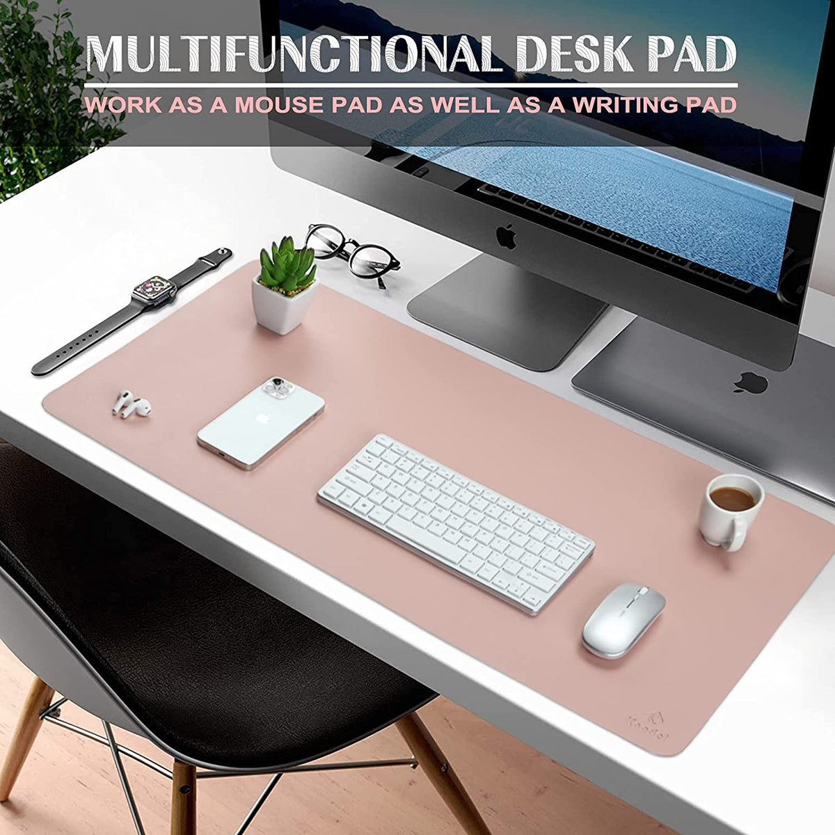 Large Office Desk Mat, Leather Mouse Pad (31.5"X15.7", Pink)